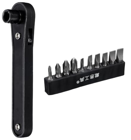 sourcing map Right Angle Screwdriver 4 90 Degree Magnetic Mini Ratchet Wrench Ratcheting Screwdriver Set with 10pcs Slotted Bits