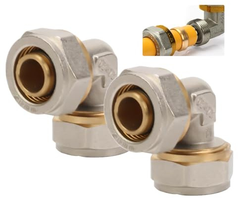 2 Stück 90° Schraubfitting Winkel für Ø20x2 mm Rohr,DVGW,Klemmverschraubung für Mehrschichtverbundrohr und Aluverbundrohr, PEX-Rohre,Heizungskanäle, Wasserleitung