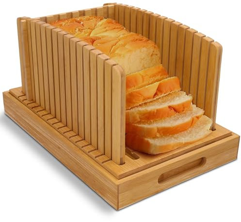 Affettatrice per pane fatto in casa – Affettatrice compatta per pane a lievitazione naturale – Guida regolabile per pane fatto in casa con vassoio per briciole/portata, facile da pulire, per dolci a