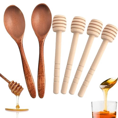 6pcs Honey Spoon, Honey Spoon Wooden and Honey Dipper Durable and Sturdy Wooden Honey Spoon and Honey Stick Apply to Tea Lovers,Kitchen Tools, and Honey Enthusiasts