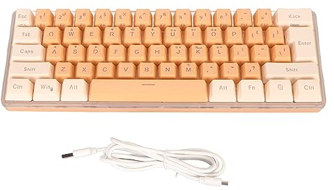 60% Trådanslutet Speltangentbord, RGB-minitangentbord med 6 Bakgrundsbelysningseffekter, Kompakt Tangentbord med 61 Tangenter för 11 10 8 7 Vista, USB-kabel, Plug and Play (Gul