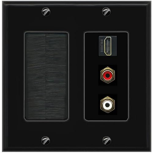 RiteAV Placa de pared HDMI y 2 RCA (rojo/blanco) - Cepillo [negro/negro]