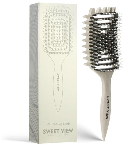 SWEET VIEW Curly Hair Brush, Tangle-Free Defining Brush for Volume, Curl Definition, Edge Lifting, and Enhancing Waves (Beige)