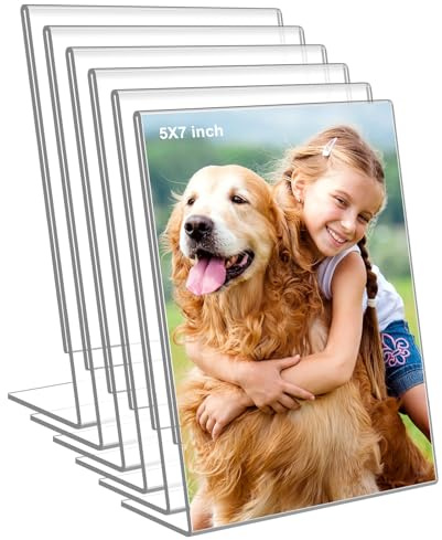 DESONAUT 6 Pack 5x 7 Clear Acrylic Self Standing Picture Frames，Photo Frame Stand Perfect for Showcasing Memories Tabletop Display for Home or Office Décor，Vertical