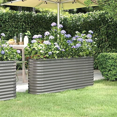 WKIEQACO Casa & Giardino,Mobili-Giardino Aiuola Sopraelevata Acciaio verniciato a Polvere 152x40x68 cm Grigio