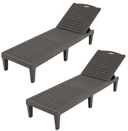GIANTEX Set di 2 Sedie a Sdraio da Spiaggia, Lettino Prendisole da Giardino Reclinabile in Plastica con Schienale Regolabile in 5 Posizioni, Portata Massima 160 Kg, Sdraio Giardino per Giardino, Patio