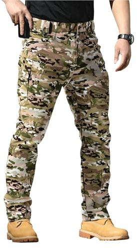 Sommer Cargohose Herren Jogginghose Atmungsaktiv und Leicht mit Taschen Camouflage Hose Wanderhose Torwarthose Jeans Straight Gürtel Schwarz Freizeithose Hosen Baggy Loose Fit Sommerhose