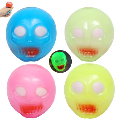 4 stycken squishy leksak, halloween skelett huvud klämleksak, mini squishies, FuFu Squishy, anti-stressboll barn, stressreducerande leksaker, stressklämleksaker för barn och vuxna halloween, jul