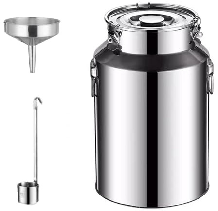 MOYIDUE 304 Stainless Steel Milk Transport Cans - Churn Pot Wine Pail Bucket Barrel Tea Canister Dairy With Sealed Lid And Can Heavy Duty Jug For Wine, Independent Embedded Silicone Lid, Easy To Open