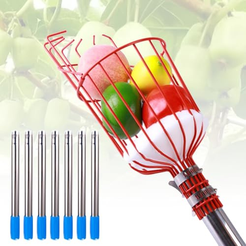 BCJMKDX cueilleur de Fruits, Cueilleur de Fruits en Acier Inoxydable avec Coussinet de Protection en Mousse, idéal for la cueillette d'avocats, d'abricots, de poires et d'orangers.(2.8m)