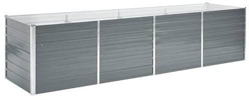 Aiuola rialzata da giardino in acciaio zincato, 320 x 80 x 77 cm, grigio, durevole e resistente alle intemperie, per verdure, erbe e fiori, ideale per giardino e balcone
