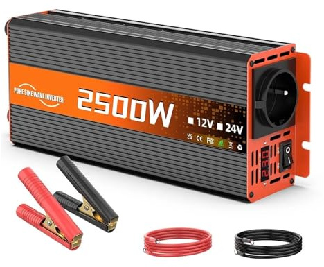 Convertisseur Onduleur Sinusoïdal Pur pour Camping-Car 12 V CC vers 220 V CA 60 Hz 2500 W LED Voltmètre Transformateur Prise UE Onduleur