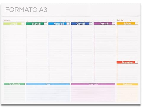 Planner Settimanale da Tavolo Senza Date Formato A3 Maxi - 52 Fogli - Planning Settimanale da tavolo 2026 per Famiglia Team Casa o Ufficio
