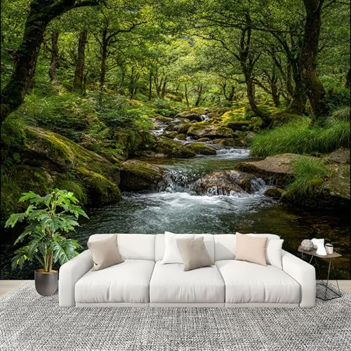 Papel Pintado Salón Dormitorio Paisaje de Arroyo Jungleal - Fotomurales Pared Tejido No Tejido Decorativos Murales Verde Fotográfico Moderno Decoración de Paredes (250x175 cm)