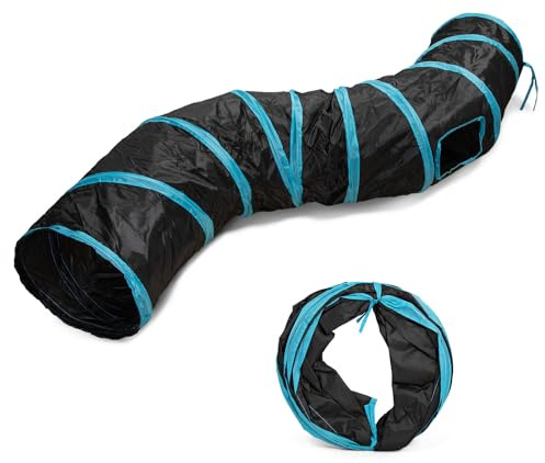 Cat Tunnel, S-Type 2 Way Rabbit Tunnel Cat Toy Foldable Tunnel Toy Pet Play Tunnel Tube for Indoor Kittens, Puppies, Rabbits (Black&Blue)