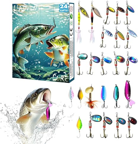 Advent: Kalender für das Rückwärtsrecht, 24 Tage Köder-Set, komplettes -Set mit Ködern und sortiert, Geschenk für Süßwasser- und Salzangler