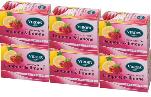 VIROPA Lampone & Limone BIO – Tisana Fruttata BIO dal Gusto Vivace – 6 Confezioni da 15 Filtri – Senza Caffeina – Infuso Biologico con Ibisco, Mela, Limone e Lampone – Prodotto in Alto Adige