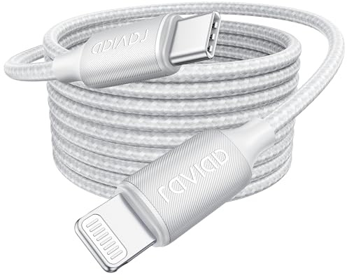 RAVIAD Câble USB C vers Lightning 3M [Certifié MFi] Câble USB C iPhone Chargeur Rapide Power Delivery Fil Lightning USB C pour iPhone 14 13 12 11 Pro Max Mini XR XS Max X 10 8 7 SE 2020, iPad - Blanc