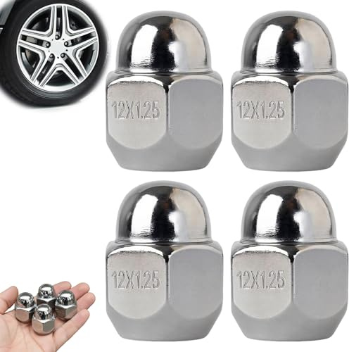 Radmuttern M12 x 1,25, 21 mm Sechskant, 26 mm Höhe, verchromter Stahl, Ersatz-Radmuttern für Alufelgen, 4 Stück