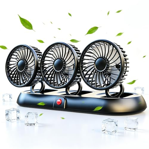KUWUNG Ventilador Coche, 5V USB Ventilador con Cabezal Giratorio de 360°, Portátil, Silencioso y con 3 Velocidades, Diseño Plegable para Coches, Camiones, Oficinas y Hogares (3 head)