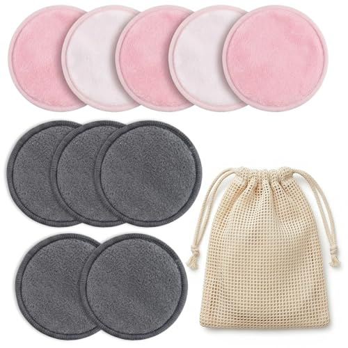 NiceNaiils 11 Piezas Discos Desmaquillantes Reutilizables de Bambú, Almohadillas Desmaquillantes Lavables con Bolsa de Lavado, Esponjas Desmaquillantes Suaves para Todo Tipo de Piel, Ecológico