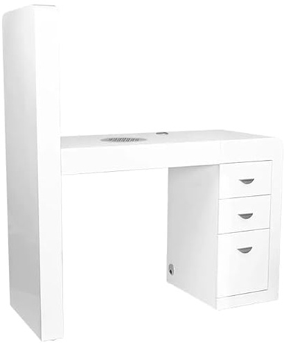 Kosmetiktisch mit Staubabsaugung, Weiß, 3 Schubladen, Beleuchtetes Ausstellungsregal, 118 x 48 x 136 cm