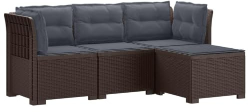 LoogCape 4-Sitzer Garten Sofa mit Kissen Polypropylen Braun wetterfestes Lounge Sofa modular erweiterbar für Terrasse Balkon Wintergarten und Außenbereich Entspannung mit abnehmbaren Bezügen