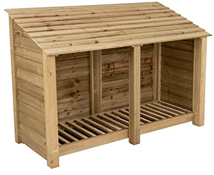Arbor Garden Solutions wooden log store 4ft, firewood storage (W-187cm, H-126cm, D-88cm), natural finish (Without kindling shelf)
