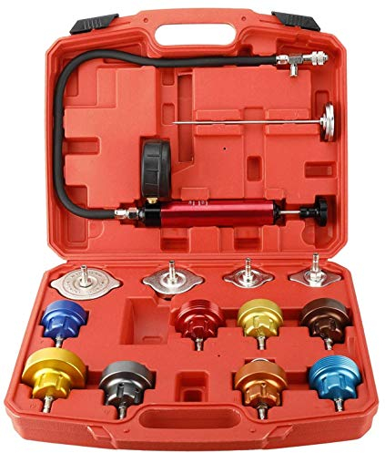 FreeTec 14 TLG Kühlsystem Abdrückgerät, Kühler Abdrückgerät Kühlerabdrückgerät Set, Universell Kühlsystem Abdrücken Kühlwasser Wassertank Lecksucher Tester mit Pumpe Adaptern