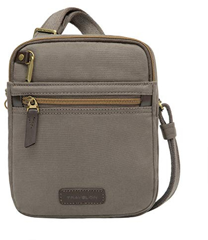 Travelon Bolsa de viaje unisex para adultos, antirrobo, pequeña, N/S, Gris Piedra, Talla única, Mensajero antirrobo pequeño N/S delgado