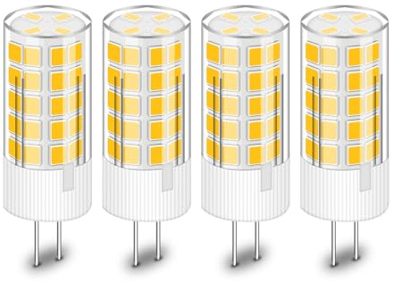 ZHENMING G4 LED Bulbs 110V-130V (Not Low Voltage 12V) G4 Bi-Pin Base Spotlight Lighting Dimmable 5W Warm White 3000K Replace 45W G4 Halogen Lamp, for Under-Cabinet Lights, Ceiling Lights, Pack of 4