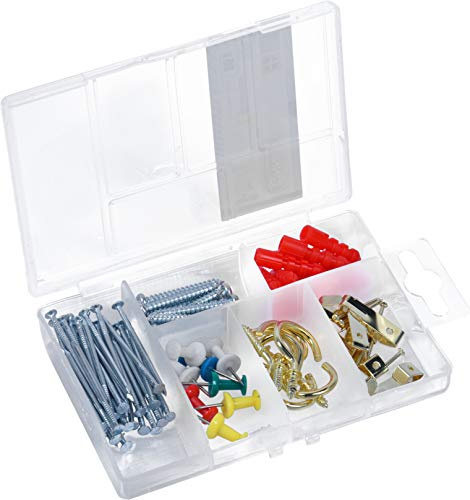 Connex Haushalts-Sortiment 86-teilig - Wandhaken, Nägel, Pinnwandnadeln & Co. - Vorsortiert in praktischer Kunststoffbox - Universell einsetzbar / Sortimentskasten / Sortimentsbox / DP8500105Diverse