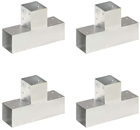 vidaXL 4x Pfostenverbinder T-Form 3 Hülsen Balkenschuh Holzverbinder Eckverbinder Pfostenecke Balken Verbinder Feuerverzinkt Verzinktes Metall 91x91mm