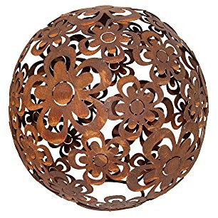 Gartenkugel Rost Edelrost Blumen Motiv Rostige Außen Dekoration Metall 40 cm