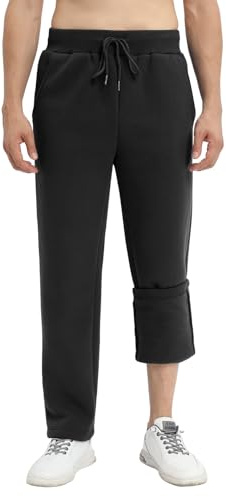 TOMEEK Tracksuit Bottoms for Men Open Hem Warm Fleece Lined Trousers Causal Joggers Sweatpants with Pockets Elasicband Mens Jogger Bottoms with Loose fit(Black,L)