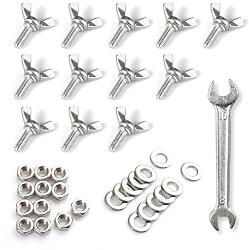 SPEEDWOX 12 Stück Y-Flügelschrauben M6 x 16 mm Flügelkopfschraube aus 304 Edelstahl Flügelschrauben mit Sechskantmutter, flacher Unterlegscheibe und Schraubenschlüssel zum Festziehen mit bloßen Händen