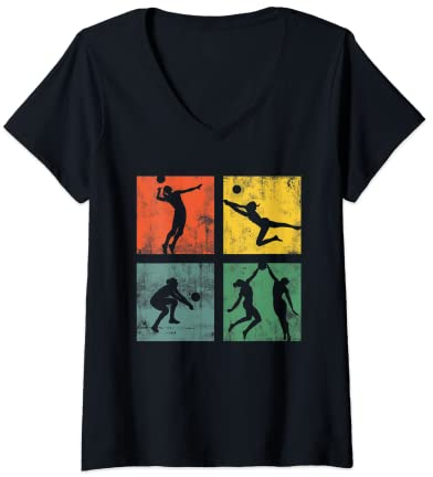 Damen Volleyball Beachvolleyball Volleyballerin Vintage Frauen T-Shirt mit V-Ausschnitt