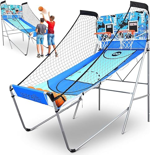 SereneLife Arcade Basketball Spiel – Klappbarer Einzel-/Doppelkorb mit elektronischer Anzeige & Stahlrahmen, ideal für Schulen, Jugendräume, Pausenhöfe & Sportvereine, Indoor/Outdoor