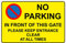 No parking in front of this gate please keep this entrance clear at all times - 1mm Plastic sign (400mm x 300mm)