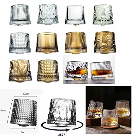 GMMH Rolling Whiskygläser Whisky Gläser Rocking Japanisches Whiskyglas Tumbler Rotierendes Rollende Rumgläser Wackelglas Schwenkglas klar gold (6 Stück, Glatt klar)