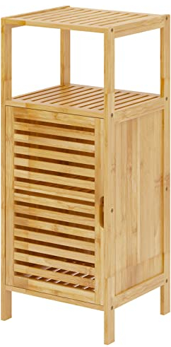sogesfurniture Badezimmerschrank, Beistellschrank Bambus mit Lamellentür und offenem Fach Aufbewahrungsschrank für Badezimmer, Wohnzimmer, Küche, 36x32.5x85cm, BHEU-KS-YSG-DM