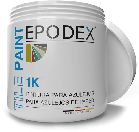 EPODEX PINTURA PARA AZULEJOS 1K – Para baño, cocina y más – Revestimiento satinado para azulejos de pared interior – Blanco, gris, beige y más – 1kg (7m² con 2 capas)
