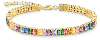 THOMAS SABO Tennis-Armband bunte Steine gold 925 Sterlingsilber, 750 Gelbgold Vergoldung
