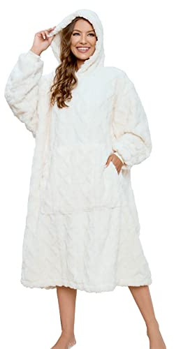 ililmmoe Übergroße Sherpa-Decke mit Kapuze für Damen und Herren, Lange Bequeme Sherpa-Decke, Sweatshirt, zotteliger Pullover, Plüsch, warm, gemütlich, Einheitsgröße