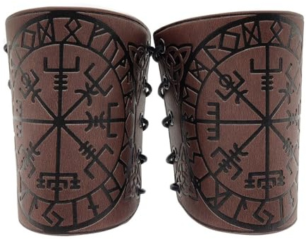 DONGKER Geprägte Armschützer,2 Stück Vintage Lederarmschienen, Verstellbare Mittelalterliche PU-Leder Armschienen für Männer und Frauen