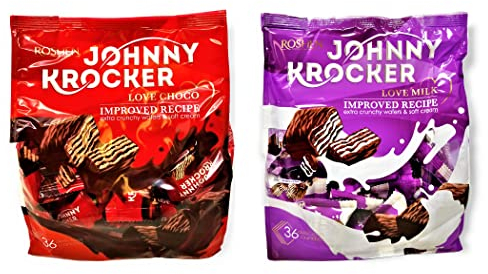 Roshen Obleas cubiertas de chocolate Johnny Krocker con relleno de crema de choco, y Johnny Krocker con relleno de crema de leche, Kosher, deliciosos dulces sabrosos, paquete variado de 350 g