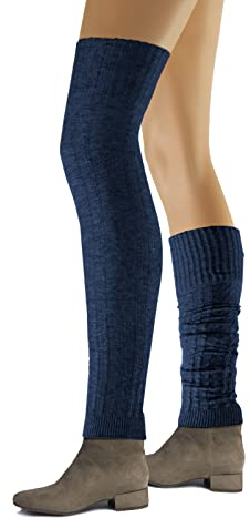 sesto senso Benvärmare för kvinnor, bomull, benvärmare, overknee, vader, vinter, stickad vadvärmare, Mörkblå, En Storlek