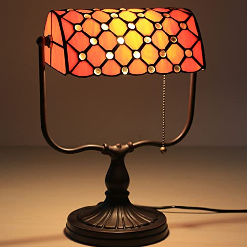 errzom Bankers Lamp,Tiffany Lamp,Stained Glass Lamp,Crystal Beads Lamp Shade Table Lamp,Vintage Desk Office Reading Piano Lamp,Pull Chain Switch,Alloy Base,Birthday Gifts,11X16in,H