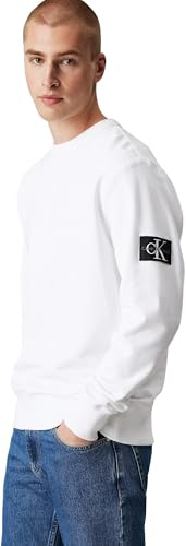 Calvin Klein Herren Sweatshirt Badge Crew Neck aus Baumwolle, Weiß (Bright White), XL