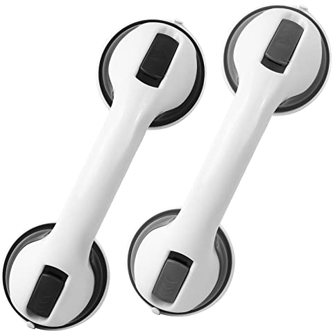 Suction Bathroom Grab Rails, Happybase 2pcs 12 inch Hand Rail for Disabled, Portable Grab Bars, Safety Shower Handle with Suction Cup Fitting, Bath Grips for Elderly Handicap Children Disability Aids